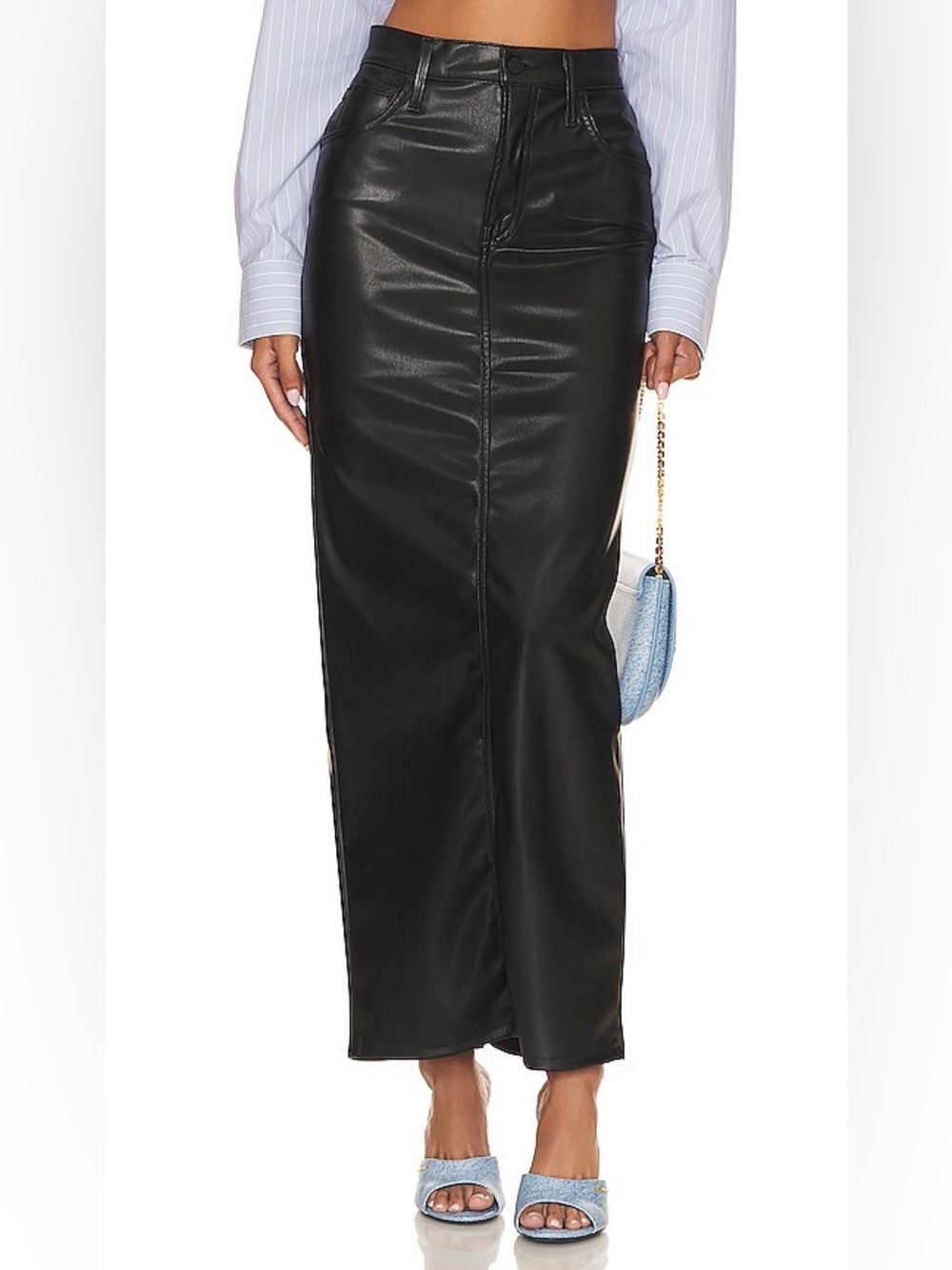 MOTHER The Flagpole Faux Leather Maxi Skirt Black Size 27